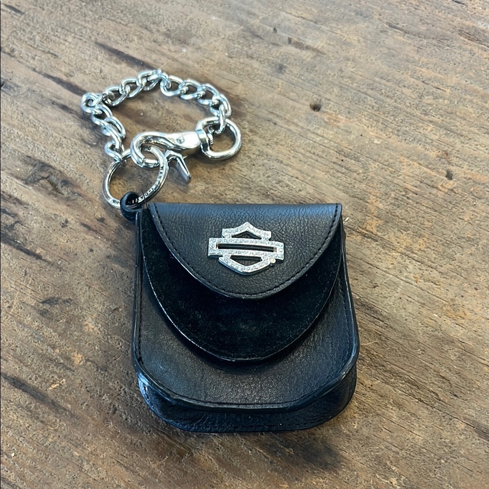 Harley-Davidson Black Leather Pouch with Silver Chain